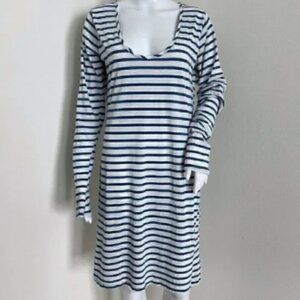 Nili Lotan Womens Dress Size L Blue White Nautical Pima Cotton Blend Long Sleeve